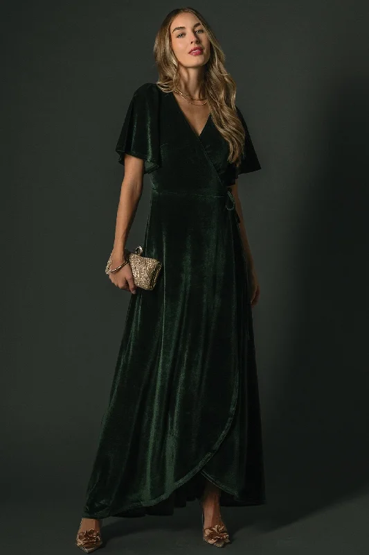 Stunning Fashion Katelyn Velvet Maxi Wrap Dress | Deep Green