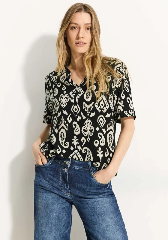 Unique Design Cecil Ornamental Print Top, Black