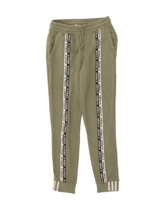 Multi-functional style ADIDAS Womens Graphic Tracksuit Trousers Joggers UK 6 XS  Khaki Cotton