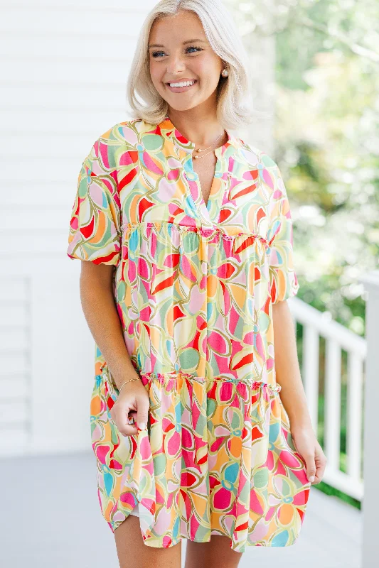 Noble Temperament Fully Convinced Pink Abstract Babydoll Dress
