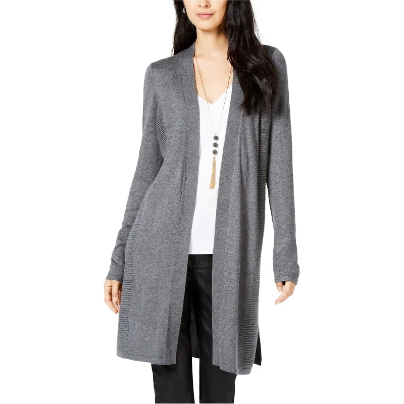 Customized Version I-N-C Womens Ribbed Side Cardigan Sweater, Grey, Medium