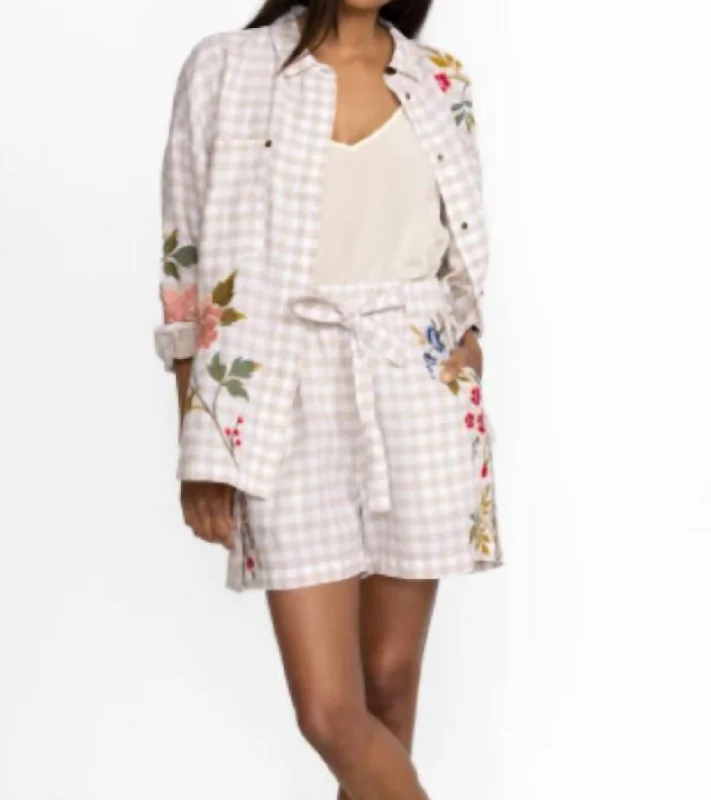 Luxury Temperament Adele Trapunto Belted Short In Plaid