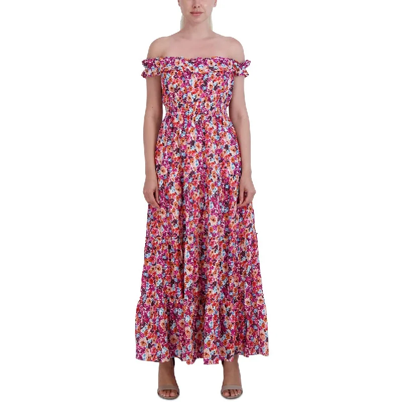 Exquisite Fabrics Laundry by Shelli Segal Womens Tea-Length Smocked Maxi Dress