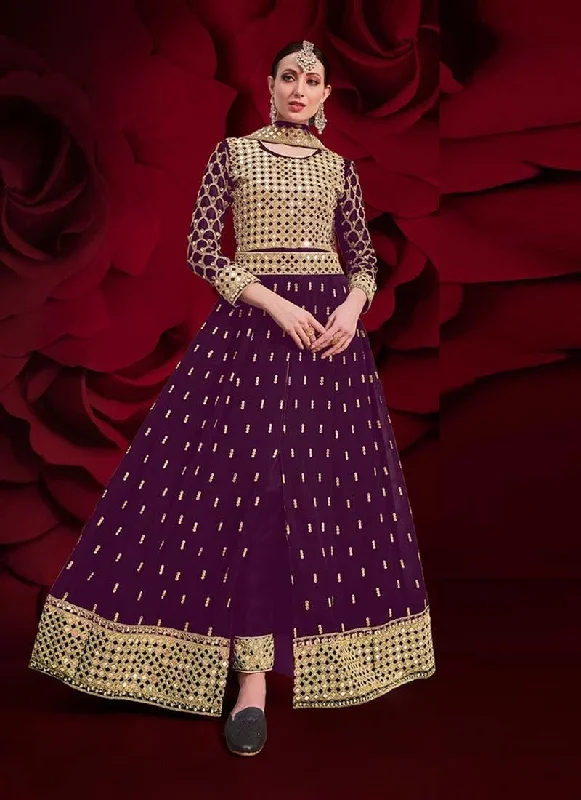 Unique Design Mirror And Zari Work Purple Color Festive Wear Pakistani Salwar suit
