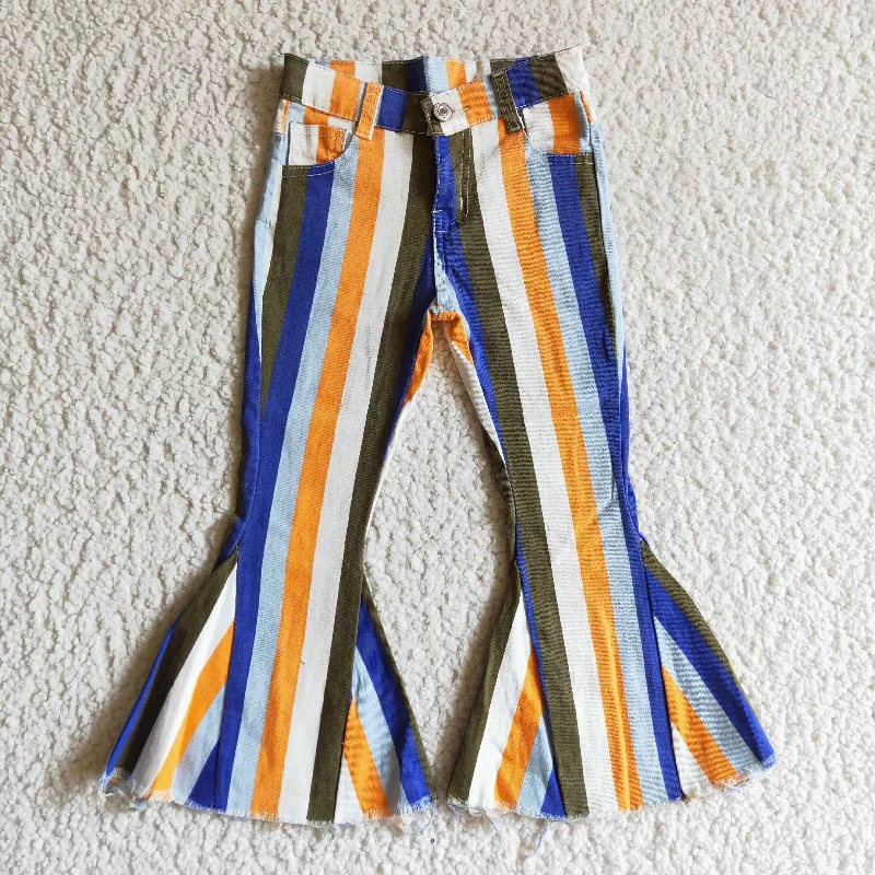Thin Design P0029 new arrival girl high quality stripe jeans fashion kids bell bottoms with pockets
