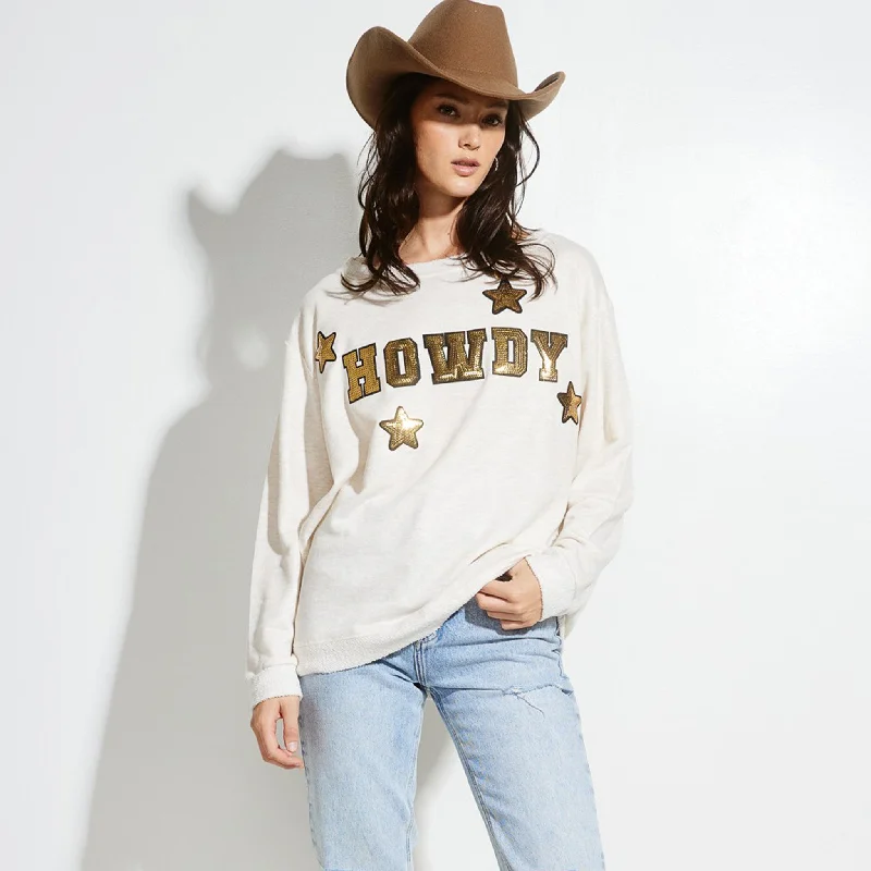 Elegant Tailoring Phil Love Women's Oatmeal Howdy Sequin Long Sleeve