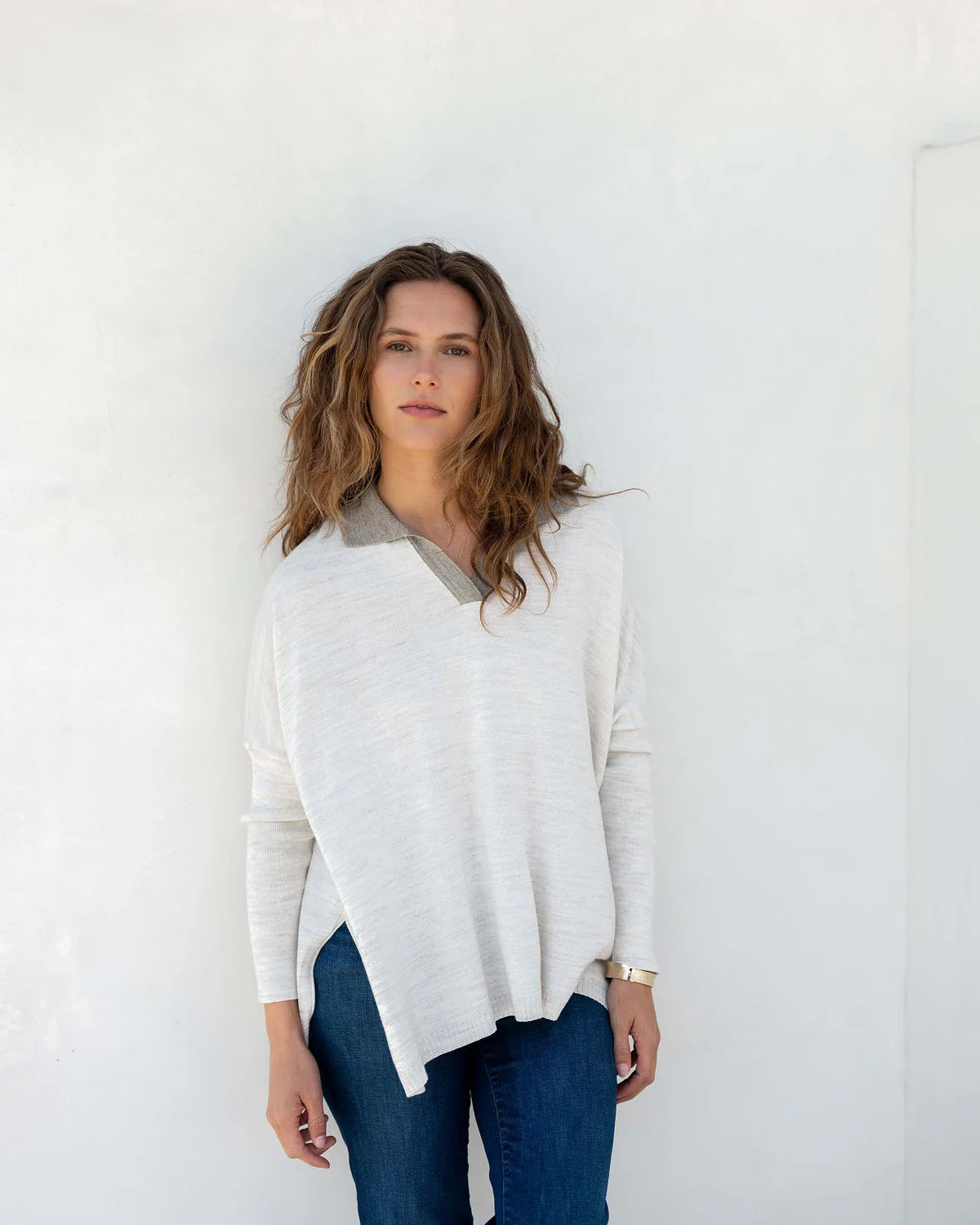 Low-key Luxury Mersea Catalina Polo Sweater Sea Salt/Driftwood