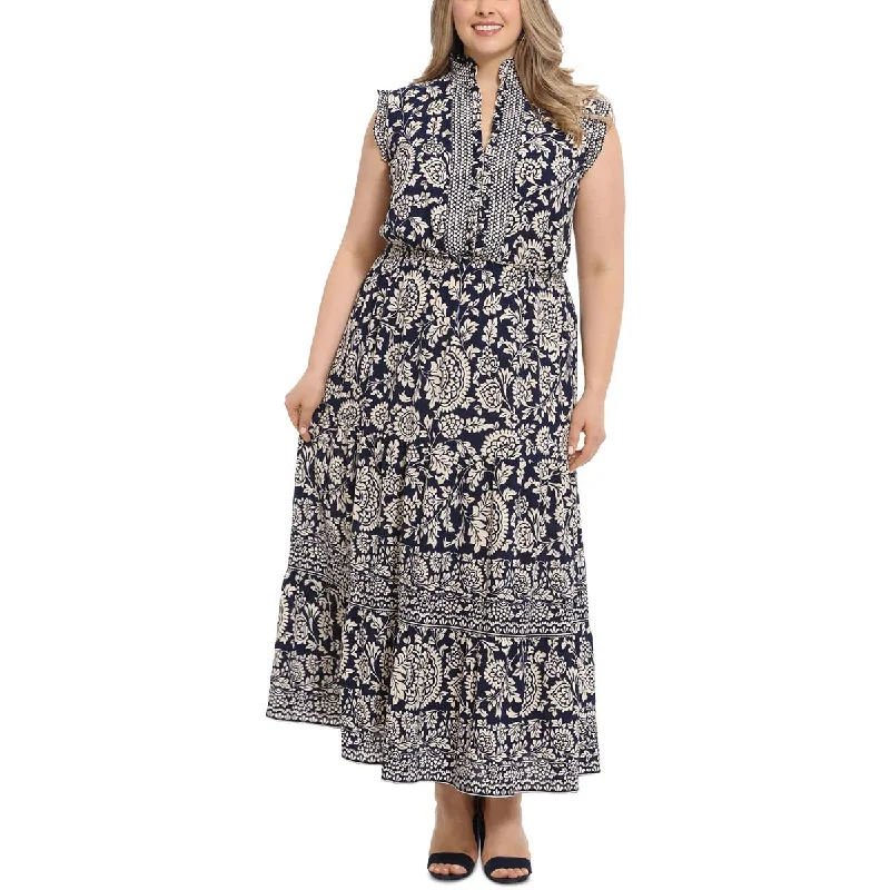Exquisite Fabrics London Times Womens Plus Floral Print Pleated Maxi Dress