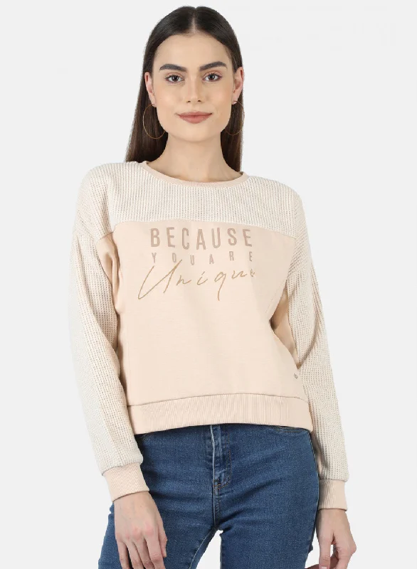 Comfortable Design Women Beige Embroidered Sweatshirt