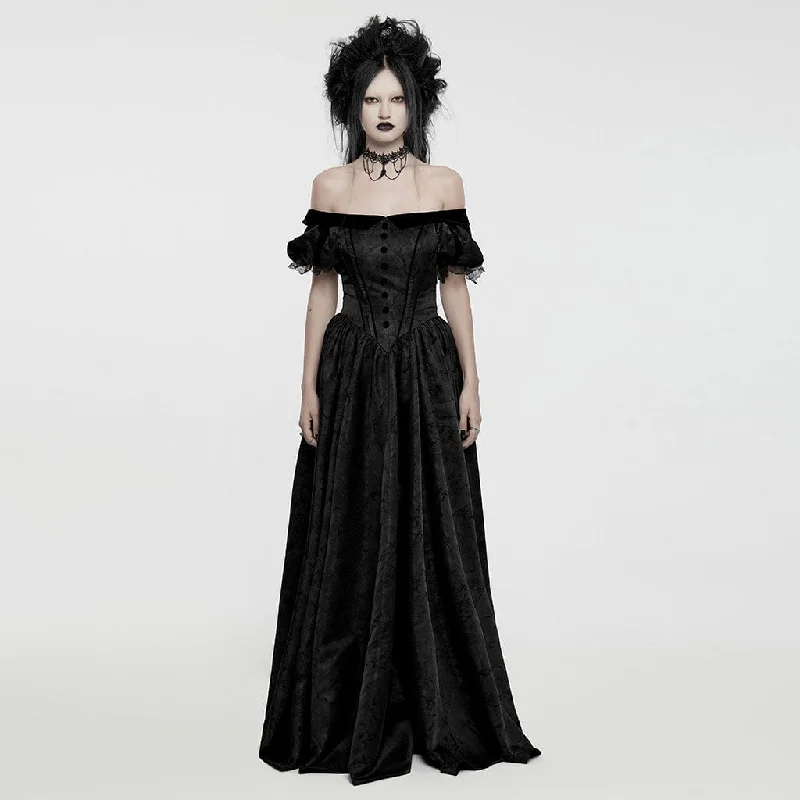 Elegant Tailoring Women's Gothic Puff Sleeved Lace-up Formal Dress Black