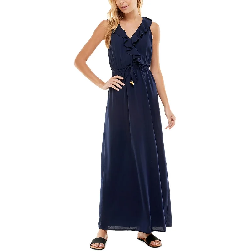 Slim Fit Kingston Grey Womens Juniors Ruffled Long Maxi Dress
