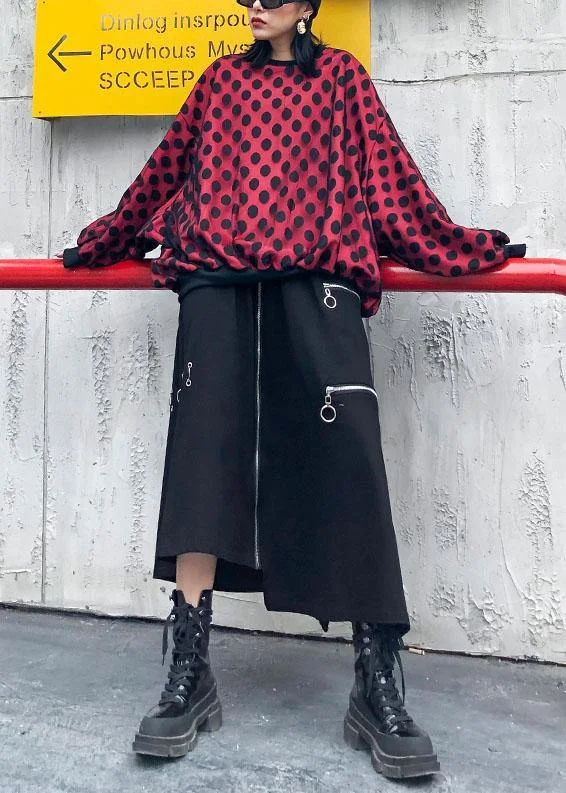 Casual Style Beautiful o neck Batwing Sleeve cotton shirts Outfits red dotted shirt