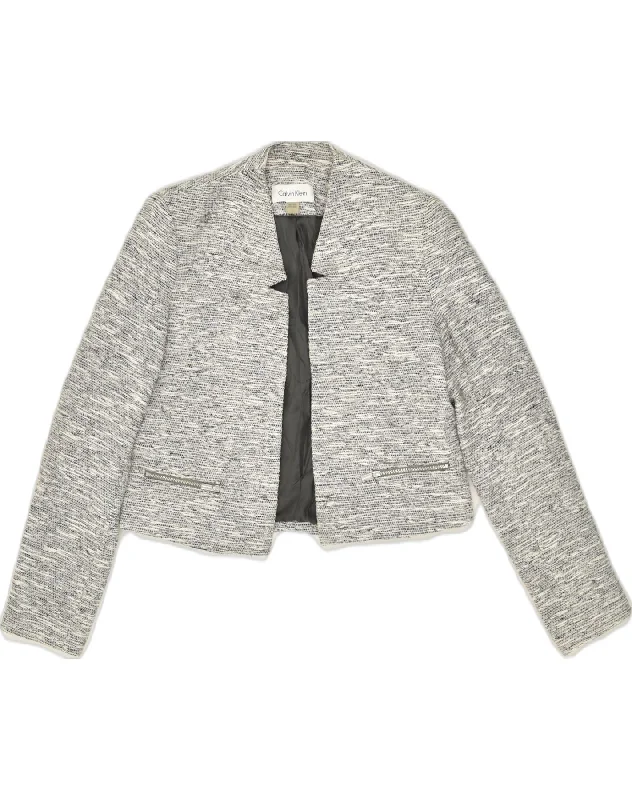 Romantic And Fresh CALVIN KLEIN Womens Blazer Jacket US 2 XS Grey Cotton