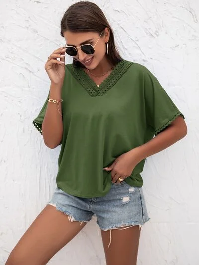 Beautiful Romance Lace Detail V-Neck T-Shirt