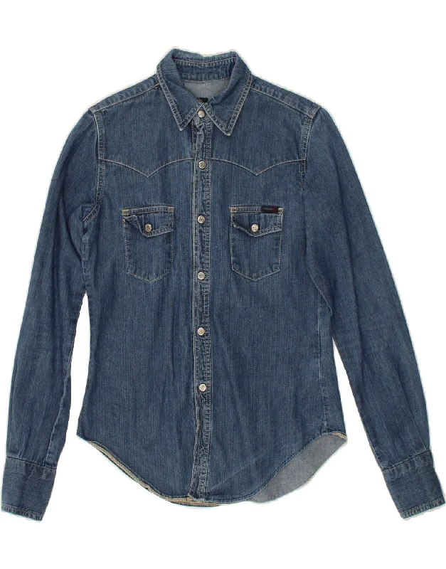 Comfortable down PHARD Womens Denim Shirt UK 12 Medium Blue Cotton