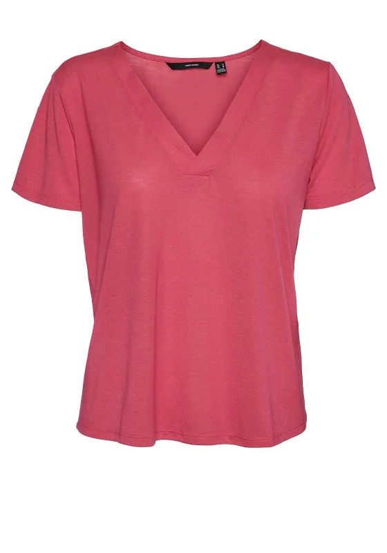 Casual Style Vero Moda Curve Spicy V Neck T-Shirt, Raspberry Sorbet