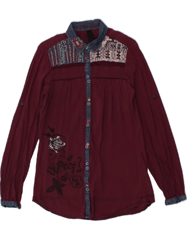 Sports Design DESIGUAL Womens Shirt Blouse UK 6 XS Maroon Viscose