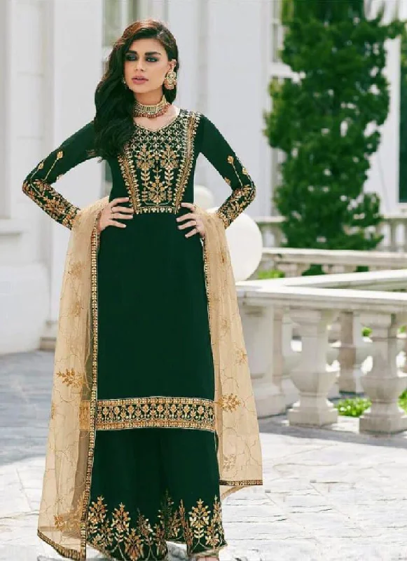 Classic Series Impressive Dark Green Color Pakistani Suit With Georgette Fabric