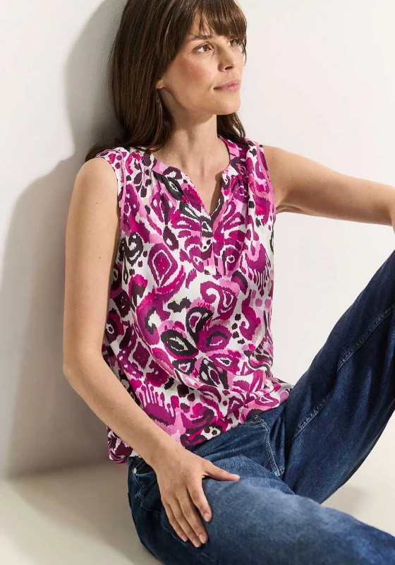 Bottom And Versatile Cecil Printed V Neck Top, Bloomy Pink