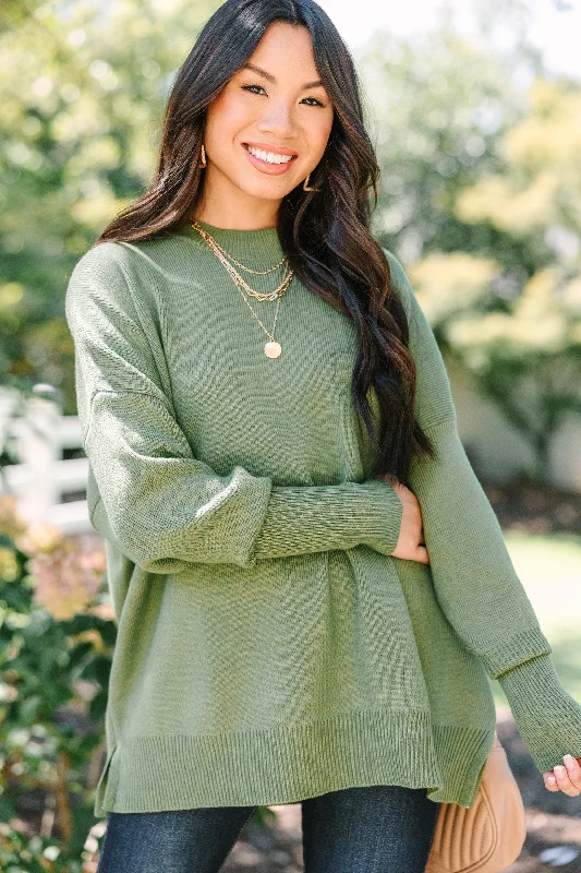 French Retro Perfectly You Olive Green Mock Neck Sweater