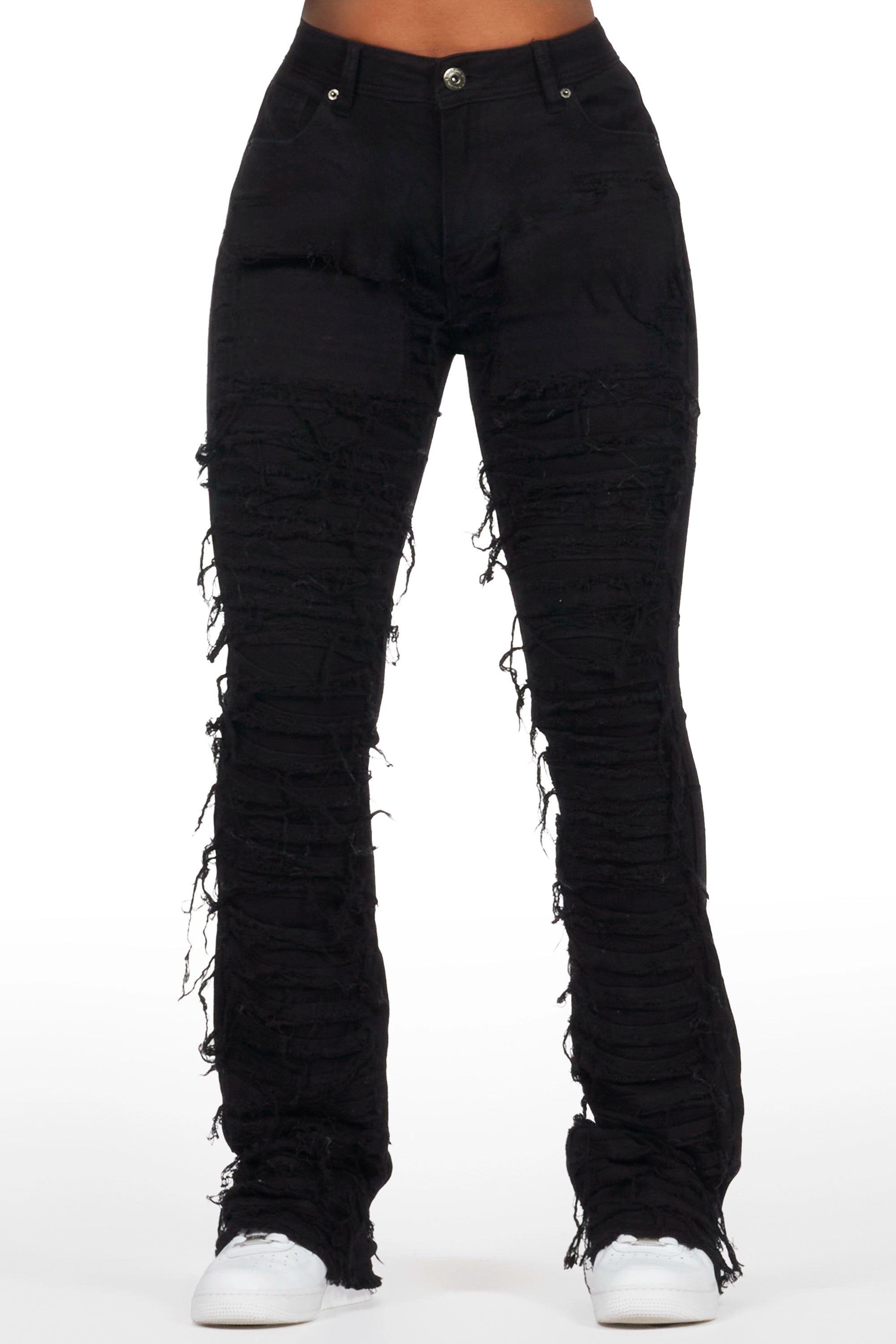 Diamond Series Lhyric Black Stacked Flare Jean