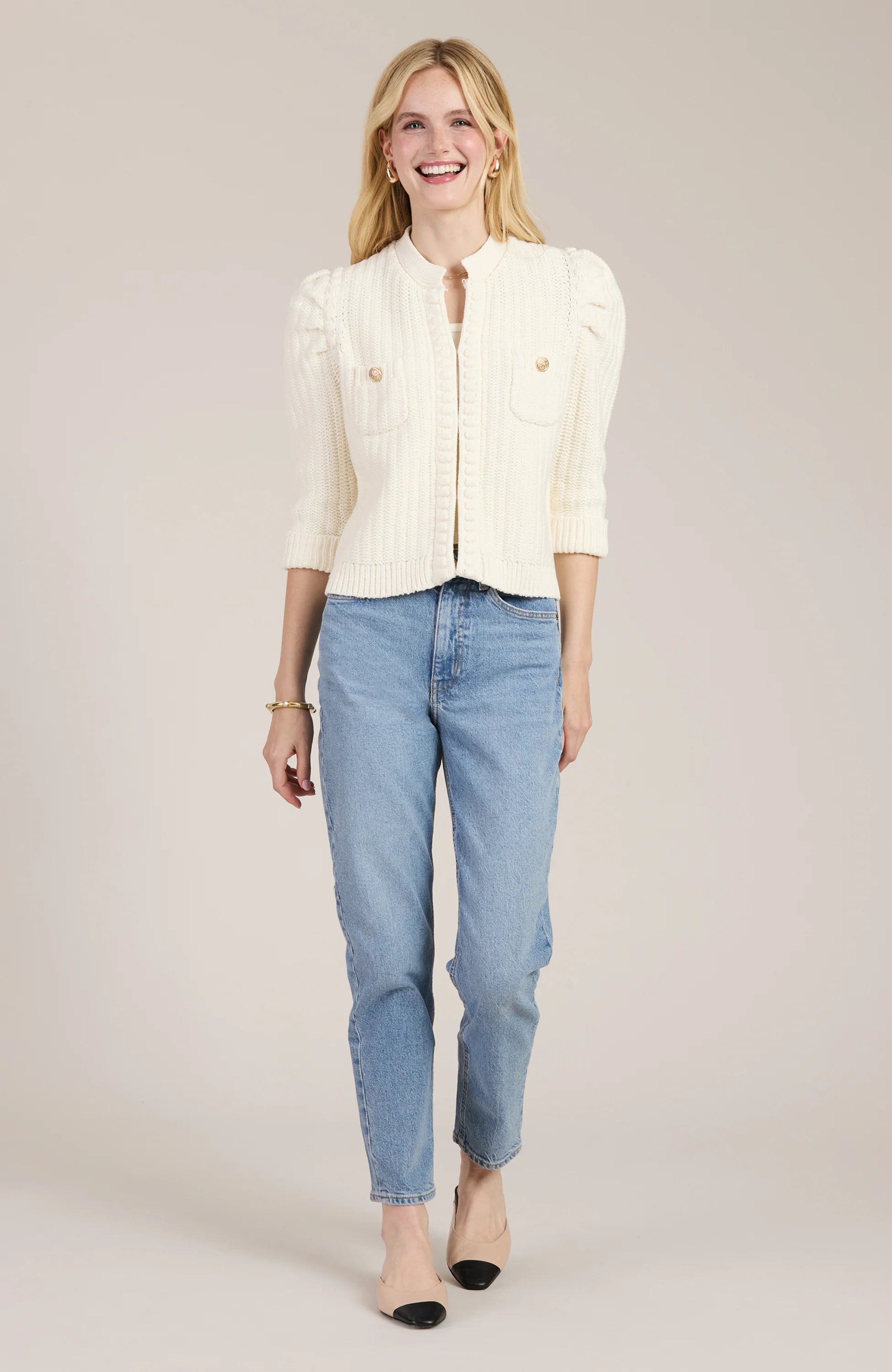 Outdoor Trend Tyler Boe Cotton Blend Knit Cardigan Ivory