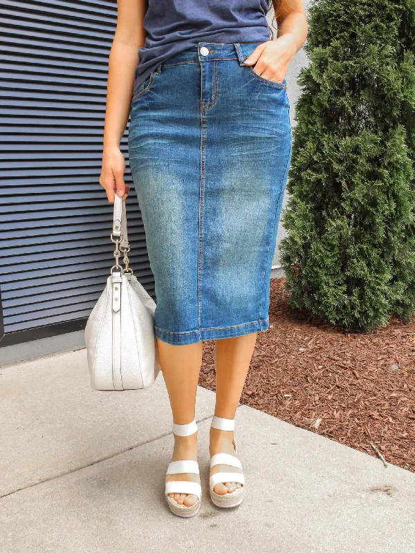 Slightly Flared Design Emily Vintage Denim Skirt