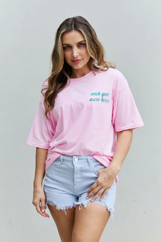 Ethnic Style Sweet Claire "Wish You Were Here" Oversized Graphic T-Shirt