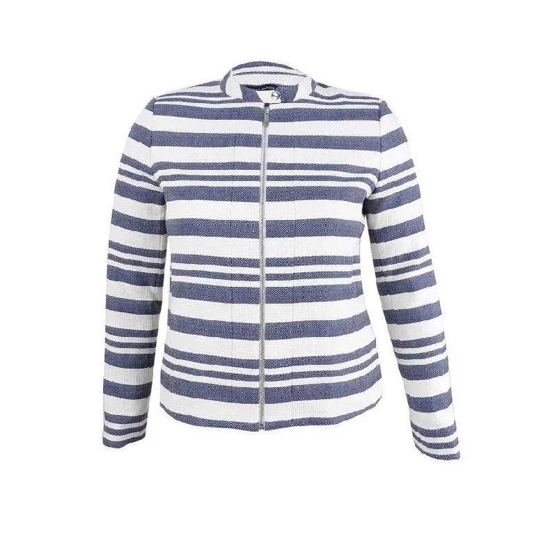 Customized Version Tommy Hilfiger Women's Twill Striped Zip-Front Blazer (10, Indigo/Cream)