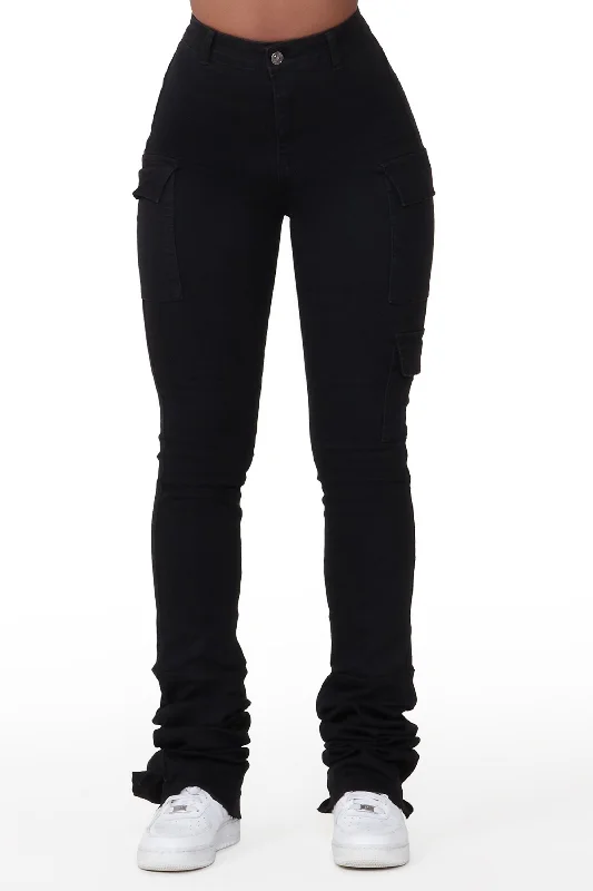Customized Version Vixen Black Cargo Super Stacked Jean