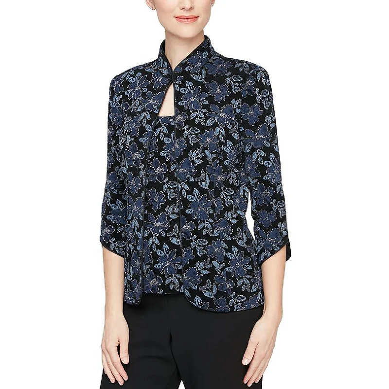 Celebrity Style Alex Evenings Womens Petites Knit Metallic Open-Front Blazer