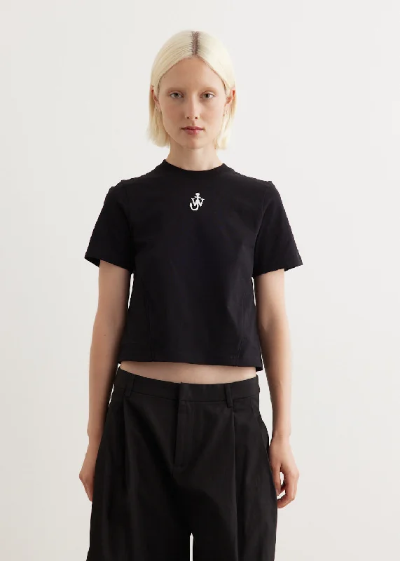 Unique Design Anchor Embroidery Panelled Cropped T-Shirt