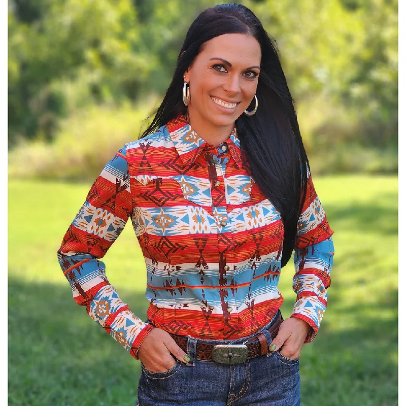 European And American Style Wrangler Women's Red & Blue Southwest Shirt