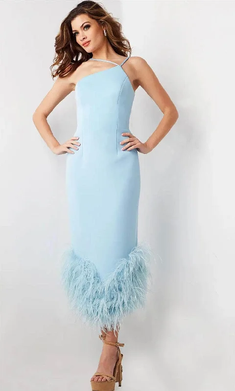 Body Design Jovani 36675 - Halter Tea-Length Cocktail Dress