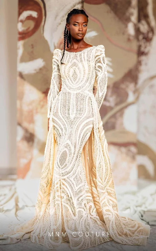 Simple Style MNM Couture K4148 - Puff Sleeve Embellished Evening Gown