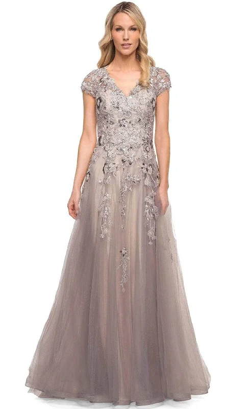 Stretch Design La Femme 30239SC - Floral Embroidered A-Line Formal Dress