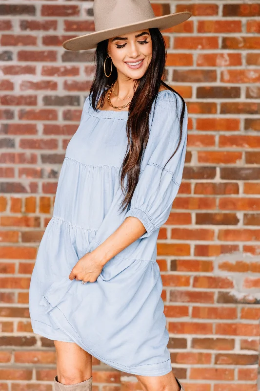 Eye-catching Personality Full Of Ideas Light Blue Babydoll Dress