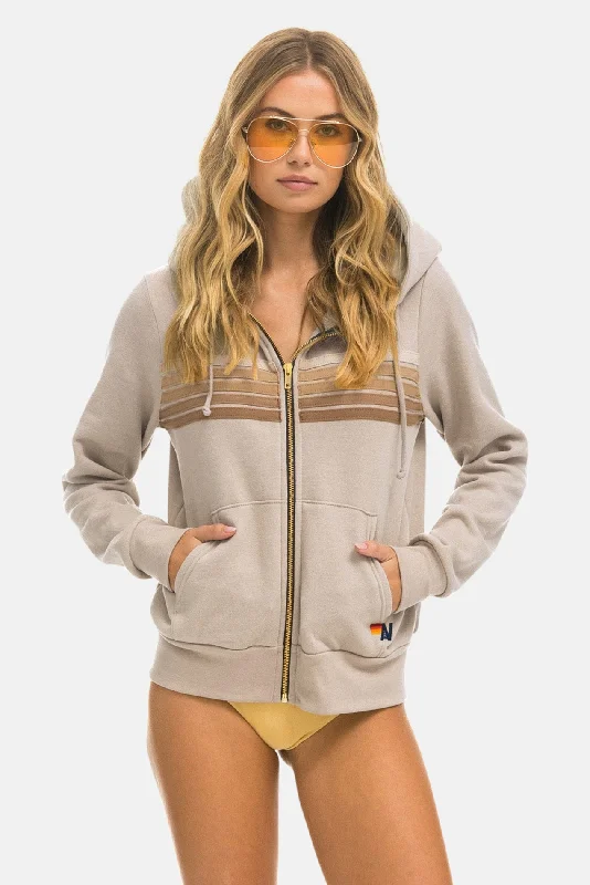 Celebrity Style 5 Stripe Zip Hoodie Sand/Tan