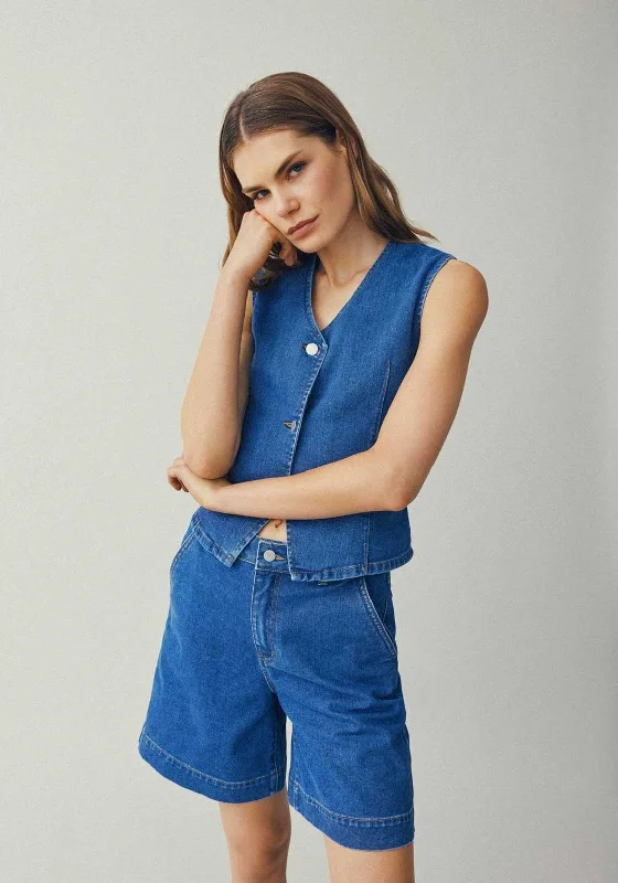 Elegant And Simple Vila Kenya Denim Vest, Medium Blue Denim