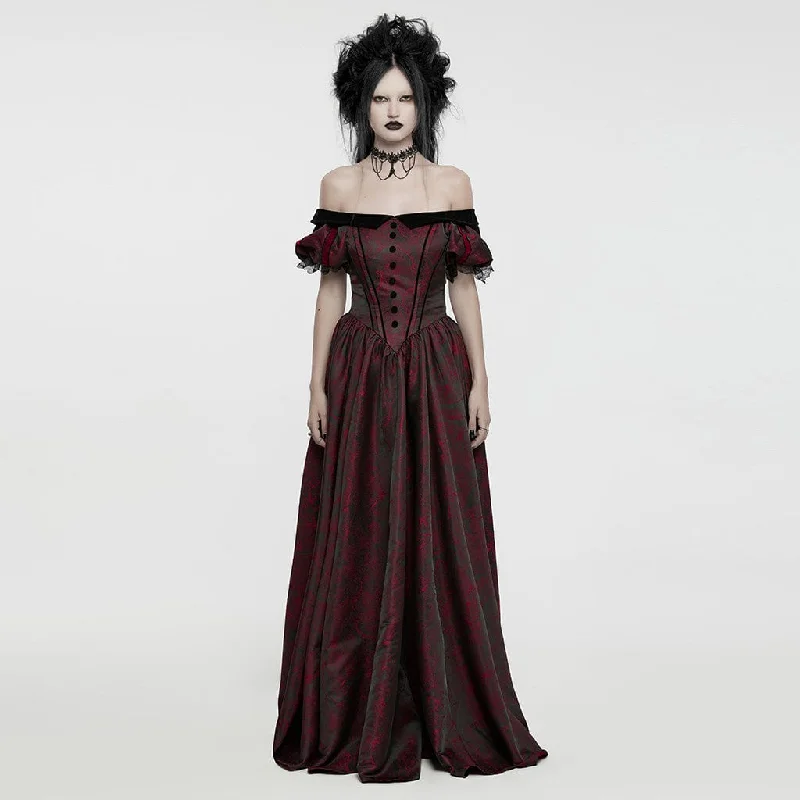 Warm And Comfortable Women's Gothic Puff Sleeved Lace-up Formal Dress Red