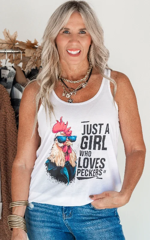 Unique Design Just a Girl who Loves Peckers Snarky Racerback Tank Top