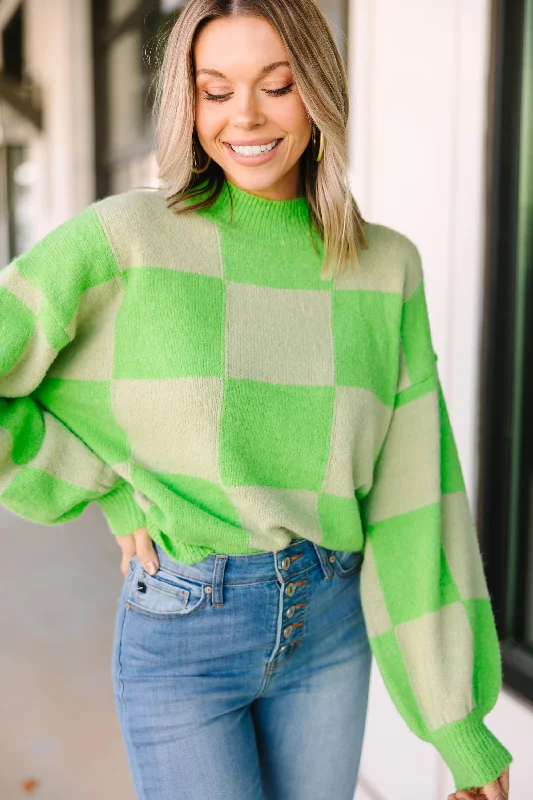 Warm Winter Series Better Together Lime Green Checkered Sweater
