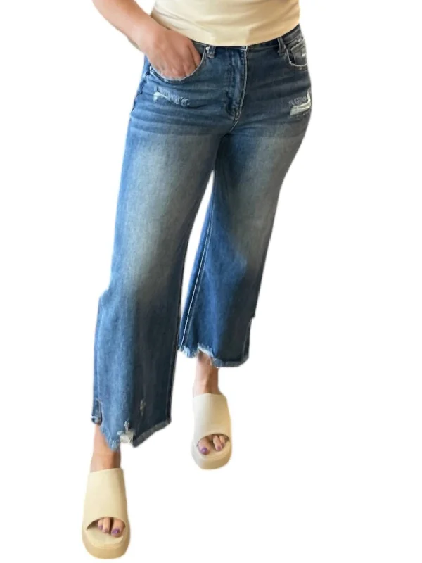 Light And Breathable High Rise Wide Leg Ankle Flare Jeans In Medium Wash