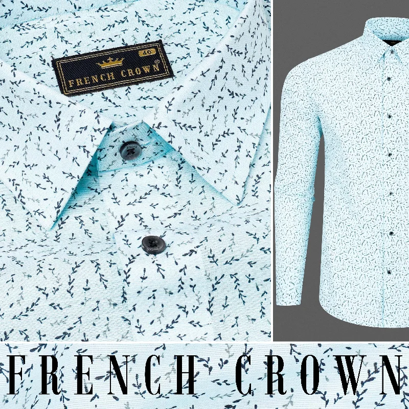 Double-sided Wear Tropical blue and Casper Green Leaves Printed Luxurious Linen Shirt