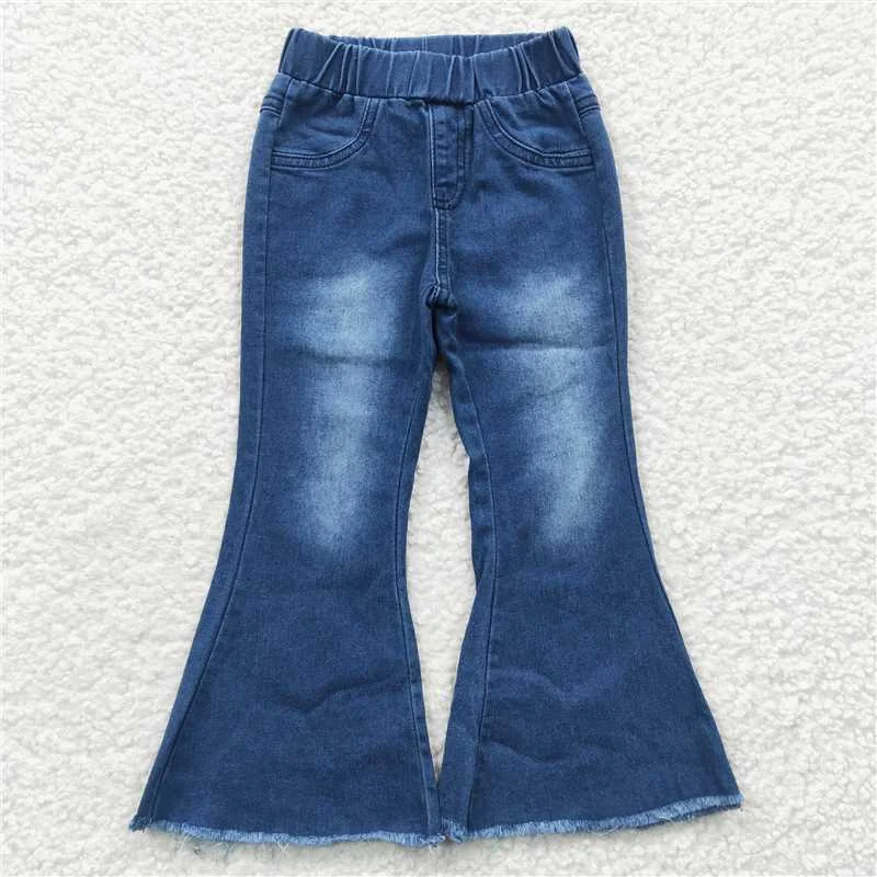 Celebrity Style P0070 Blue Bleached Denim Flare Trousers