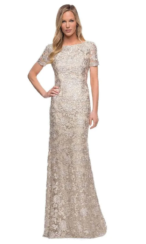 Urban Style La Femme - Embroidered Short Sleeve Formal Dress 29161SC