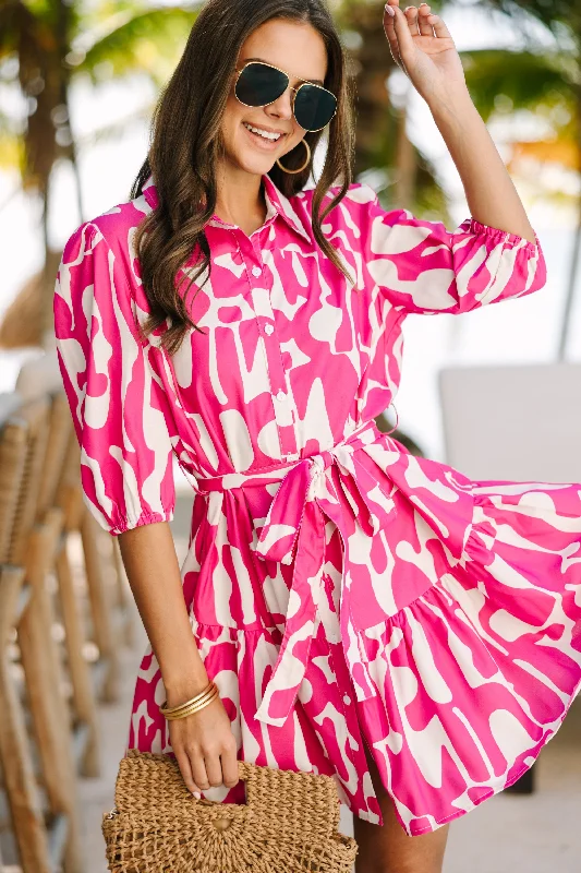 Knitted Design It's All Good Magenta Pink Abstract Dress