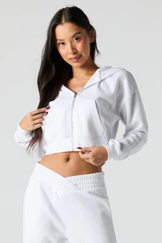 Free And Casual Zip-Up Cropped Fleece Hoodie