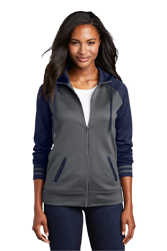 Thin Design Sport-Tek Womens Sport-Wick Moisture Wicking Fleece Hooded Sweatshirt Hoodie w/ Pockets - Dark Smoke Grey/Navy Blue Thin Design Sport-Tek Womens Sport-Wick Moisture Wicking Fleece Hooded Sweatshirt Hoodie w/ Pockets - Dark Smoke Grey/Navy Blue