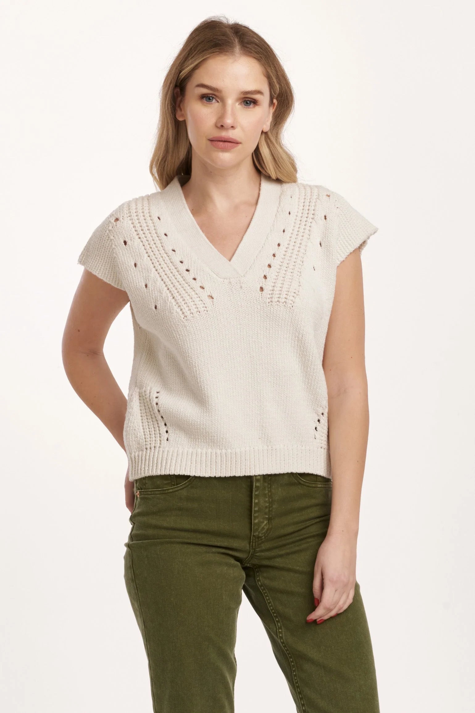 Playful Style Dear John Una Crochet Detail Sweater Ivory